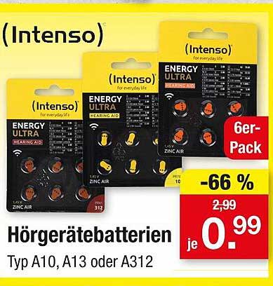Intenso Hörgerätebatterien 6er-Pack - Typ A10, A13 oder A312