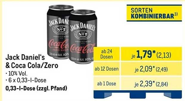 Jack Daniel's & Coca Cola/Zero - 6 x 0,33 l Dose