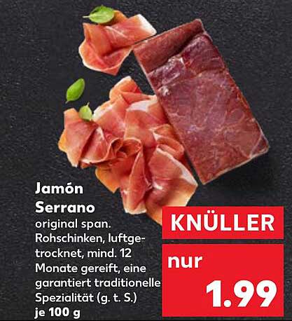 Jamón Serrano original span. Rohschinken, luftgetrocknet, mind. 12 Monate gereift