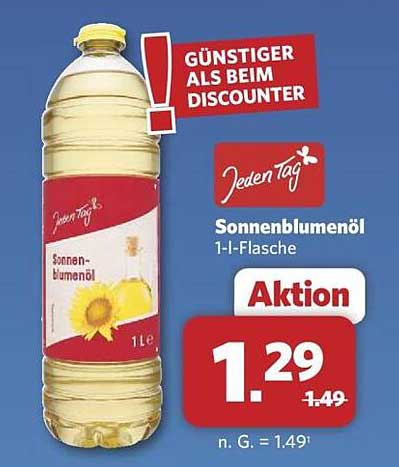 Jeden Tag Sonnenblumenöl 1-Liter-Flasche