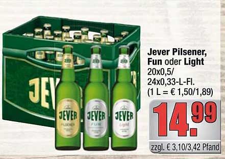 Jever Pilsener, Fun oder Light 20x0,5l / 24x0,33-L-Fl.