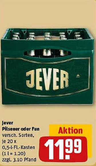 Jever Pilsener oder Fun – 20 x 0,5-Liter-Kasten