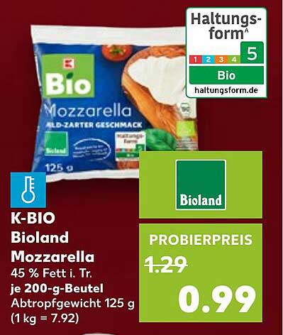 K-BIO Bioland Mozzarella 125 g - Probierpreis!