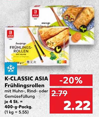 K-CLASSIC ASIA Frühlingsrollen mit Huhn, Rind oder Gemüseausswahl