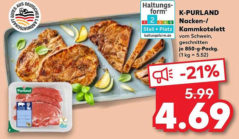 K-PURLAND Nacken-/Kammkotelett vom Schwein, 850-g-Packung