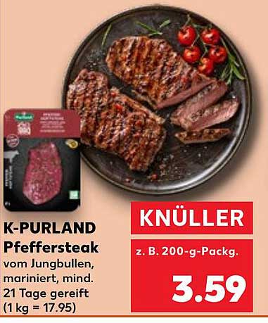 K-PURLAND Pfeffersteak vom Jungbullen, mariniert, mind. 21 Tage gereift