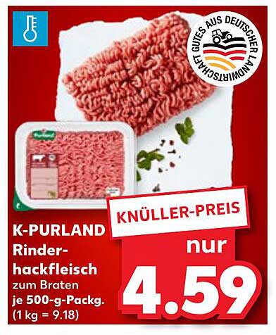 K-PURLAND Rinderhackfleisch zum Braten je 500-g-Packung