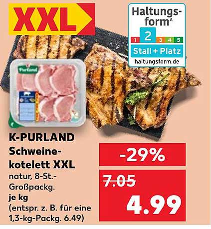 K-PURLAND Schweinekotelett XXL natur, 8-St.-Großpackung