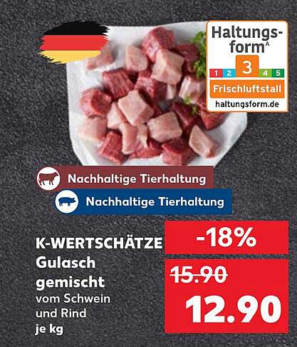 K-WERTSCHÄTZE Gulasch gemischt vom Schwein und Rind je kg