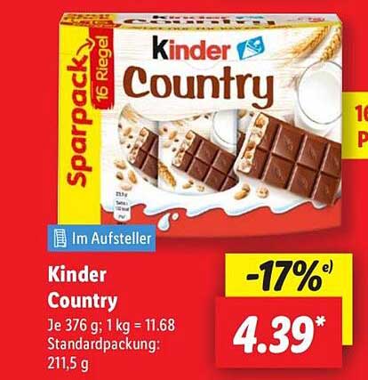 Kinder Country 16 Riegel - idealer Snack für Groß und Klein