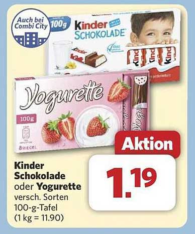 Kinder Schokolade oder Yogurette 100 g – Nur 1,19 €!