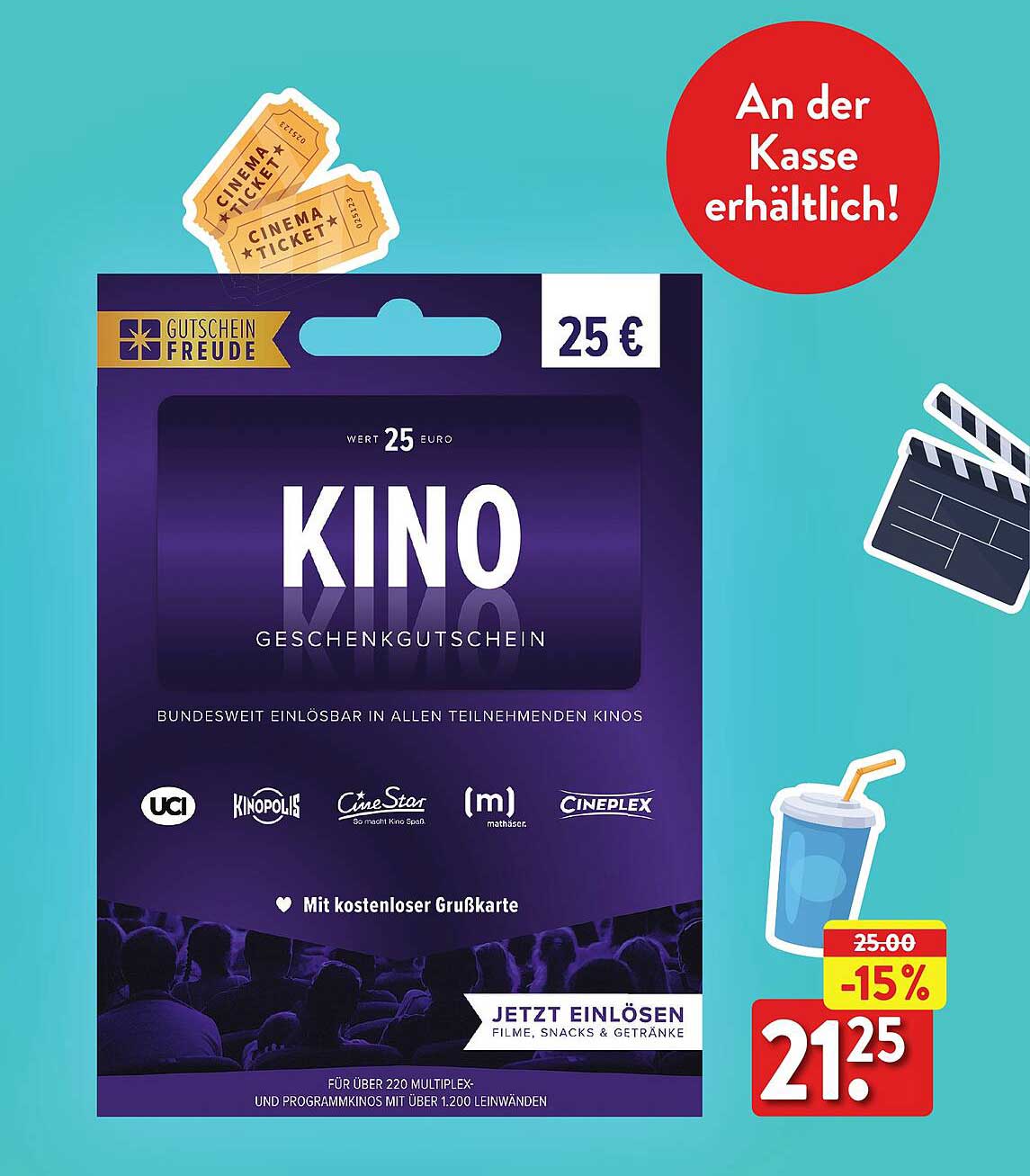 Kino Geschenkgutschein im Wert von 25 €