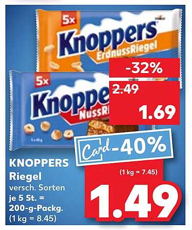 KNOPPERS Riegel versch. Sorten, je 5 St. = 200-g-Packung