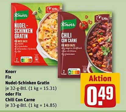 Knorr Fix Nudel-Schinken Gratin oder Chili Con Carne