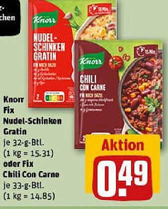 Knorr Fix Nudel-Schinken Gratin oder Fix Chili Con Carne für nur 0,49 €