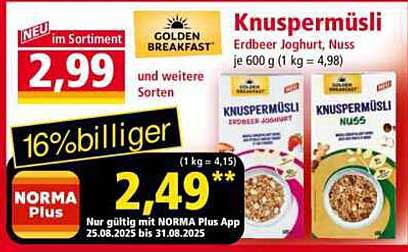Knuspermüsli Erdbeer Joghurt, Nuss - je 600 g für nur 2,49 €
