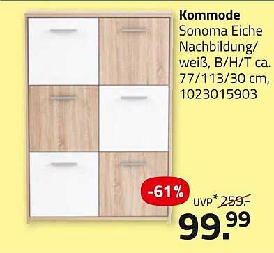 Kommode Sonoma Eiche Nachbildung/weiß, B/H/T ca. 77/113/30 cm