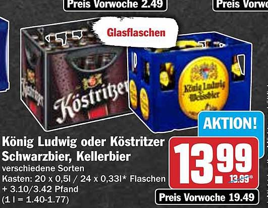 König Ludwig oder Köstritzer Schwarzbier, Kellerbier - Kastenangebot