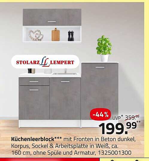 Küchenleerblock mit Fronten in Beton dunkel
