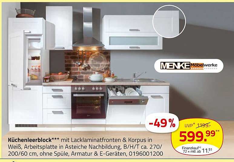 Küchenleerblock mit Lacklaminatfronten & Korpus in Weiß