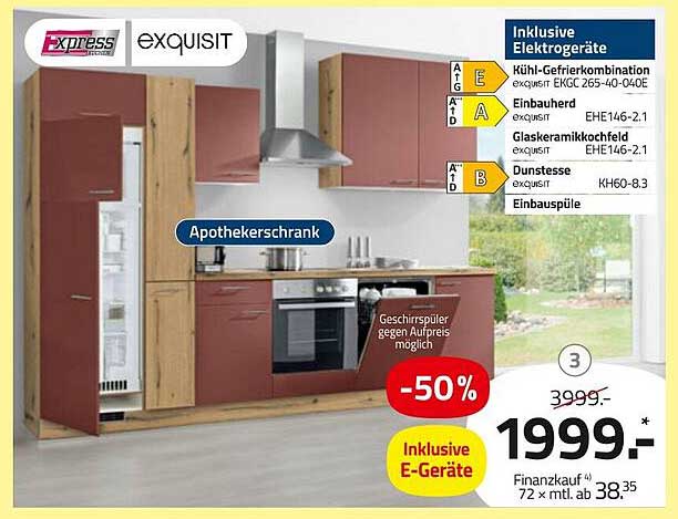 Küchenzeile exquisit mit Kühlschrank und E-Geräten - 50% Rabatt!