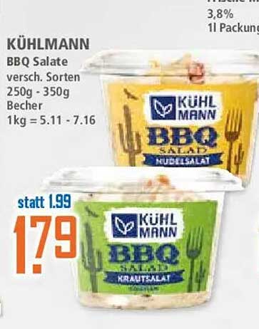 KÜHLMANN BBQ Salate - Nudelsalat und Krautsalat 250g - 350g Becher