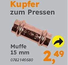Kupfer zum Pressen - Muffe 15 mm