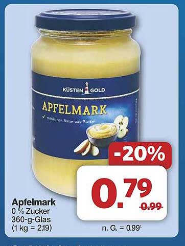 Küsten Gold Apfelmark 360-g-Glas, 0 % Zucker