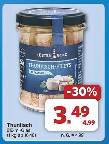 Küsten Gold Thunfisch-Filets in Wasser 212-ml-Glas