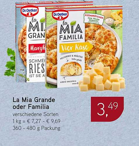 La Mia Grande oder Familia – verschiedene Sorten von Dr. Oetker