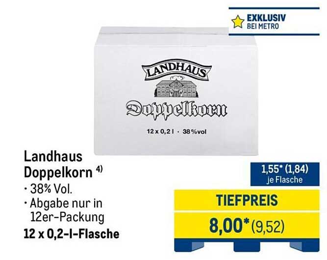 Landhaus Doppel-korn 38% Vol. - 12 x 0,2 l- Flasche