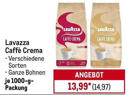 Lavazza Caffè Crema - Verschiedene Sorten, Ganze Bohnen je 1000-g-Packung
