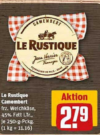 Le Rustique Camembert frz. Weichkäse, 250-g-Pckg.