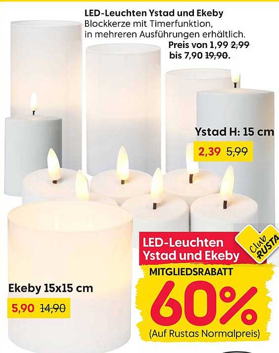 LED-Leuchten Ystad und Ekeby – Blockkerze mit Timerfunktion