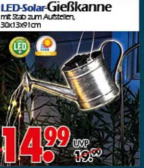 LED-Solar-Gießkanne mit Stab zum Ausstellen, 30x13x91cm
