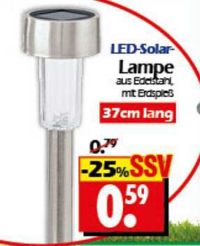 LED-Solar-Lampe aus Edelstahl, mit Erdnäpfchen, 37 cm lang