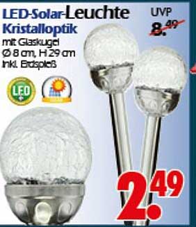 LED-Solar-Leuchte Kristalloptik mit Glaskuppel Ø 8 cm, H 29 cm inkl. Erdpinne