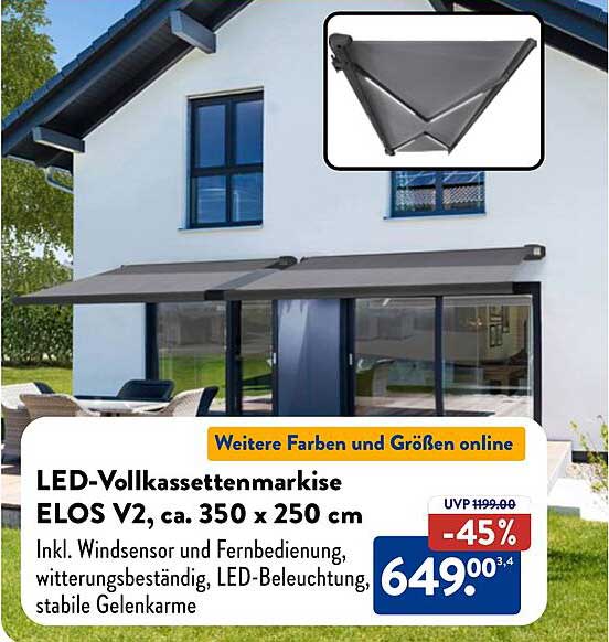 LED-Vollkastenmarkise ELOS V2, ca. 350 x 250 cm
