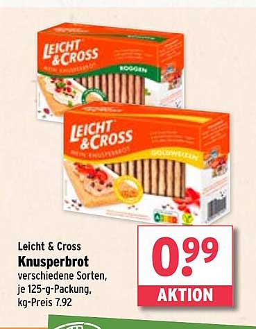 Leicht & Cross Knusperbrot verschiedene Sorten, je 125-g-Packung, kg-Preis 7,92