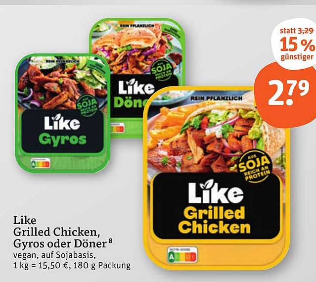 Like Grilled Chicken, Gyros oder Döner – Vegane Köstlichkeiten zum Spitzenpreis