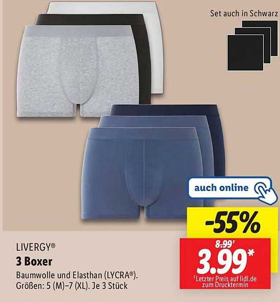LIVERGY® 3 Boxer - Baumwolle und Elasthan (LYCRA®)