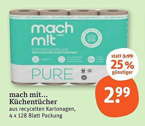 mach mit... Küchentücher aus recycelten Kartonagen, 4 x 128 Blatt Packung