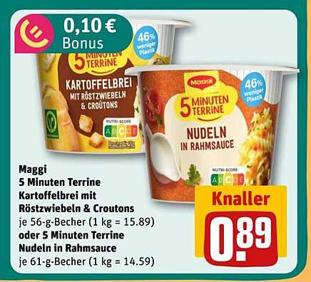 Maggi 5 Minuten Terrine - Kartoffelbrei mit Röstzwiebeln & Croutons oder Nudeln in Rahmsauce
