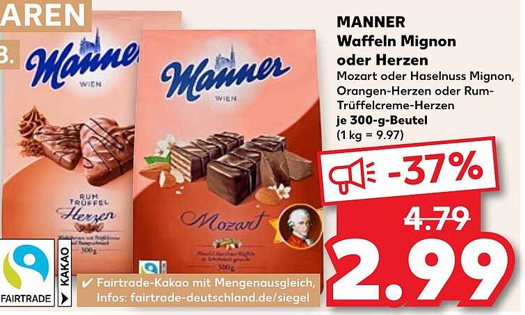 Manner Waffeln Mignon oder Herzen