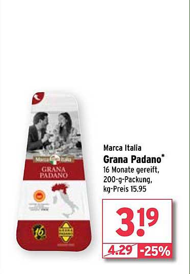 Marca Italia Grana Padano - 16 Monate gereift, 200-g-Packung