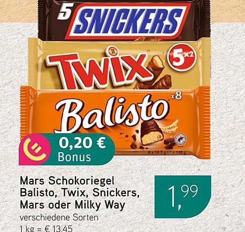 Mars Schokoriegel Balisto, Twix, Snickers, Mars oder Milky Way - verschiedene Sorten
