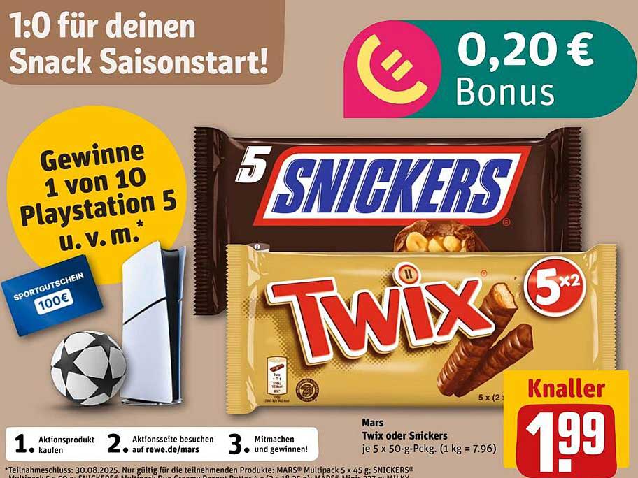 Mars Snickers oder Twix Multipack 5 x 50 g