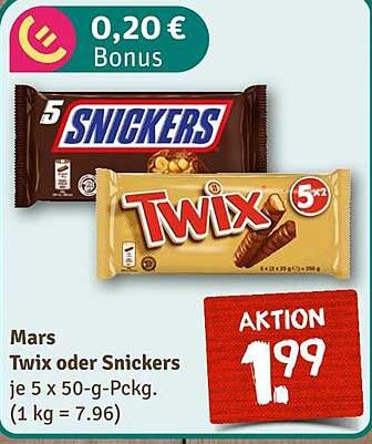 Mars Twix oder Snickers – Aktion für nur 1,99 €