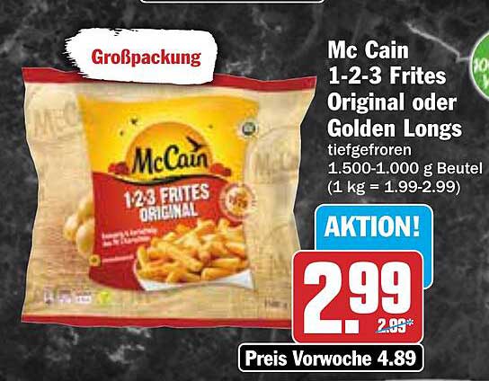 Mc Cain 1-2-3 Frites Original oder Golden Longs 1.500 g
