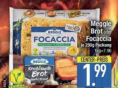 Meggle Brot oder Focaccia je 250g Packung